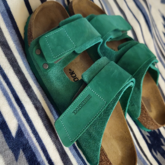 Birkenstock Uji nubuck-suede-leather slide sandals digital green unisex size 41 - Picture 3 of 6